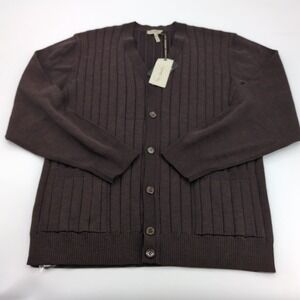 Enzo Mantovani Men XXL Cardigan Sweater Brown Ribbed Knit V-Neck Button Italy